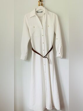 Zara Cream Maxi Dress with Gold Buttons - it’s XS, but I am M and it fits me!